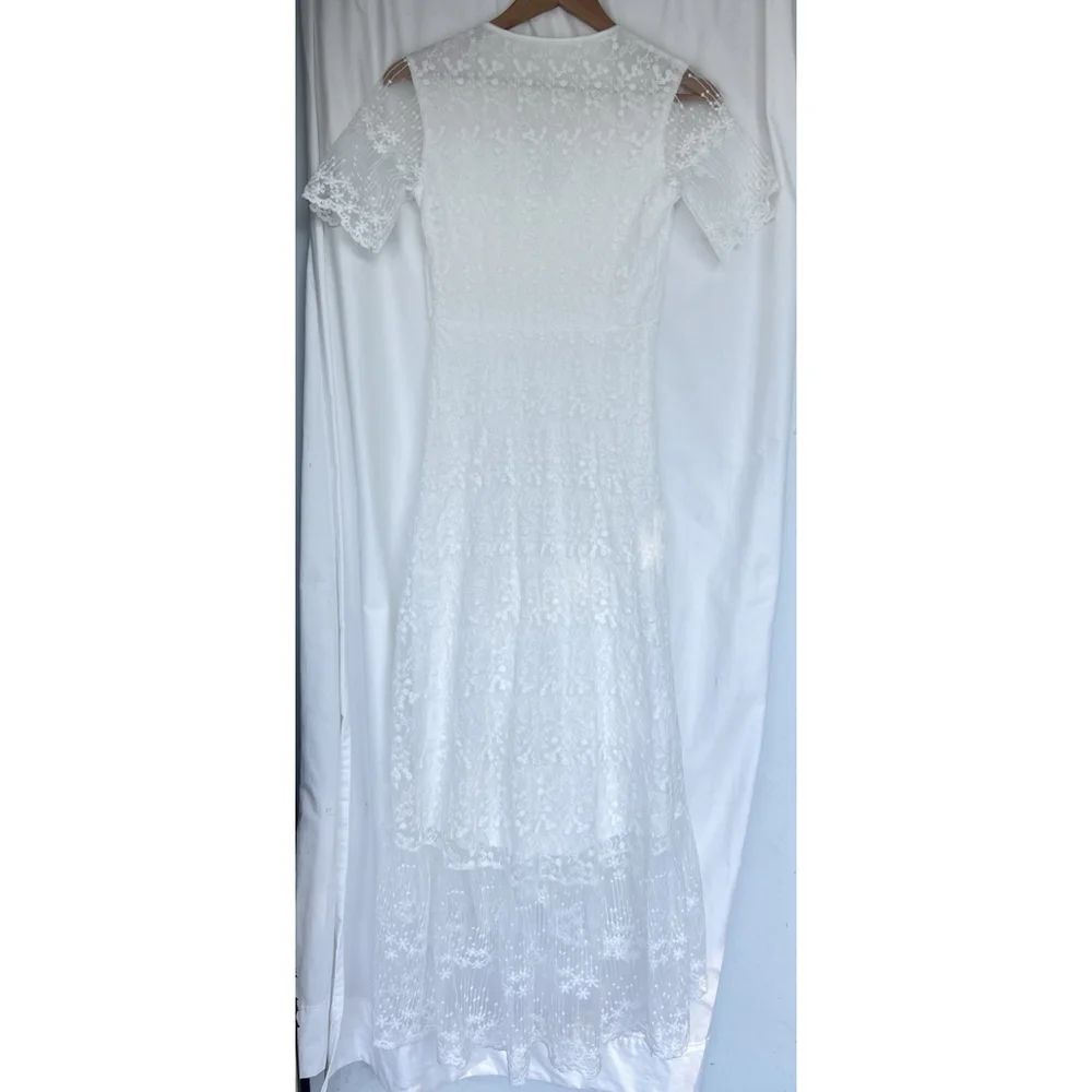 White Embroidered Floral Maxi Dress Flutter Sleeve Bridal Wedding Guest Fairy